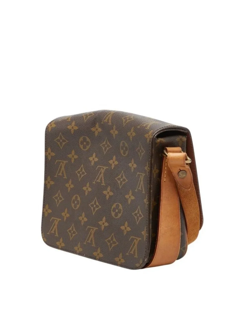 Louis Vuitton Monogram Cartouchiere MM Crossbody Shoulder Bag Brown Leather - Picture 2 of 10